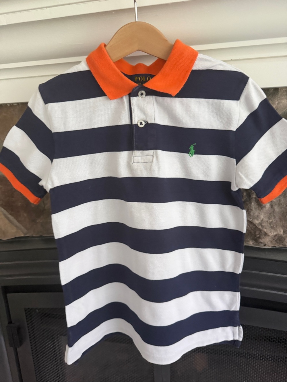Polo by Ralph Lauren Navy & White Striped Polo with Orange Collar
